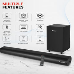 Honeywell Moxie V500 10W Portable USB Wired Soundbar, Speaker for PC,Desktop and Laptop with Volume Control and 3.5 mm AUX,2.0 Channel,52mmX2 Drivers,Plug &Play,2 Yrs Maufacuturer Warranty