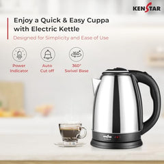 Kenstar KALDO 1.8 L Electric Kettle | 1350W | Cool-Touch Body | Concealed Heating Element | Dry Boil Protection | Black
