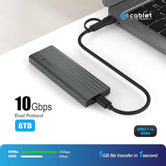 Cablet M.2 NVMe/NGFF SSD Enclosure USB 3.1 Gen2 10Gbps for 2242/2260/2280 M-Key/M+B Key PCIe SSD, Supports Dual Protocol NVMe and NGFF SSD, UASP Max 2TB, Aluminium Case