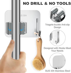 Dargoba Broom Holder Wall Mounted, Mop Holder for Wall, Broom Stick Holder Mounted Stand, Storage Broomstick Brush Mount Organizer with Hanger Hooks (5 Slot 6 Hooks)- Grey, Polypropylene