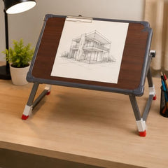 Foldable Adjustable Laptop Study Table | Portable Multipurpose Desk with Clipboard | Engineered Wood Top & Metal Frame | Suitable for Study, Reading, Writing & Laptop Use, White