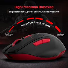 EvoFox Shadow X Pro Wireless Gaming Mouse Tri-Mode Rechargeable | BT, USB 2.4G & Wired, S203 Sensor, 1000Hz Polling Rate, 6400 DPI, RGB Lighting, 6 Programmable Buttons, Software Support