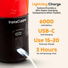 InstaCuppa Portable Blender Bottle, Long Lasting 6000 mAh Battery with Fast Charging, LED Display for Battery Status & 40-Second Blend Timer, Sipper Lid & Detachable Bottom Cap, 230 Watts, 600 ML