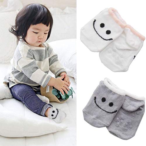 SYGA Small Size 4 Pair Non Slip Big Smile Design Ankle Length Baby Socks for 0-12 Months