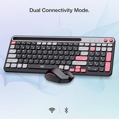 TAG KBWM 1100 Wireless 2.4GHz+Bluetooth Keyboard & Mouse Combo Kit with Tablet/Phone Holder, 98% Compact Layout, 10m Range, 1200DPI Mouse, for PC/Mobile/Tablet, Supports Windows/Mac/Linux/Android/iOS