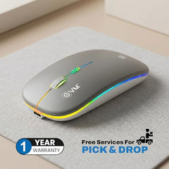 EVM EnGrip Rechargeable Wireless Mouse | 2.4GHz | Type C Charging | 1600 DPI Optical Mouse | LED Lights Ergonomic Mouse | Compatible with Laptop, PC | 1 Year Warranty (EWLM-360-1) Sliver