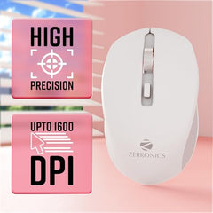 ZEBRONICS Zeb-Jaguar Wireless Mouse, 2.4GHz with USB Nano Receiver, High Precision Optical Tracking, 4 Buttons, Plug & Play, Ambidextrous, for PC/Mac/Laptop (Black+Grey)