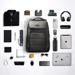 HARISSONS Teknos Business Travel Laptop Backpack | 35L | Fits 15.6” Laptop | 900D PU-Coated Polyester & Vegan Leather | Work, Travel & Commute | USB Port, Anti-Theft Pocket, Rain Cover (Black)