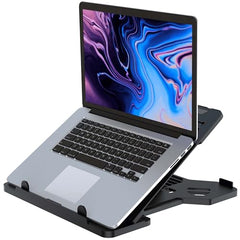 Amazon Basics ABS 2-in-1 Laptop and Mobile Stand, Ergonomic, Adjustable Height, Anti-Slip Base, Heat Dissipation, Portable, Lightweight, Compatible with All Laptops Up to 15.6" (Black)