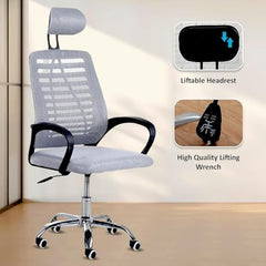 Casa Copenhagen Mesh Mid Back Office/Study/Computer/Revolving/Desk Chair for Work from Home -Metal Base, Height Adjustable Seat - Grey Milange & Black Handle