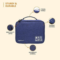 Amazon Basics Travel Organiser for Electronic Accessories, Flexible Padded Dividers, Waterproof, Foam Padding, for Cables, Chargers, Hard Disk, Power Bank (Blue)