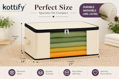 Kottify Cotton Canvas Clothes Storage Bags Pack of 3 | Saree Covers with Zip | Wardrobe Organizer for Women’s Dresses, Sarees & Lehengas | Breathable Fabric Storage Bag with Window (17 x 14 x 7 Inch)