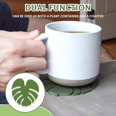 StyleX Store® [Pack of 1 Artificial Plant with Decorative Flower Pot Coaster, Magnetic Leaf Design, Study Tabletop Office Desk Decor, Modern Indoor Planter, Living Room, Bedroom, Home Decoration