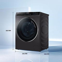 Haier 8 Kg 5 Star Inverter Direct Motion Motor Fully Automatic Front Load Washing Machine (HW80-IM1479CS8U1, 525 Super Drum, Puri Steam, Dark Jade Silver)
