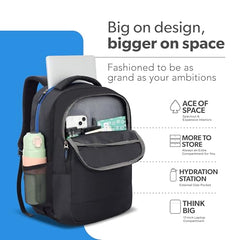 American Tourister Dolph+ 01 | 33L Backpack | 17" Laptop Bag | 3 Compartments | College & Office Backpack for Men and Women | Black | 1 Year Global Warranty