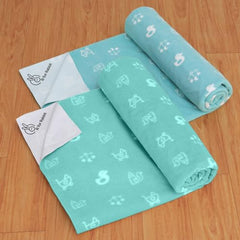 R for Rabbit Waterproof Quick Dry Sheet for Baby | Anti-Piling Fleece Breatheable Fabric Extra Absorbent Instant Dry Baby Bed/Cot Protector Mat (Size-S,Green-Grey,Pack of 2 Combo)