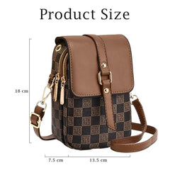 MOMISY Women PVC Crossbody Sling Bag | Checkered Pattern Mini Shoulder Purse with Adjustable Strap (Coffee)