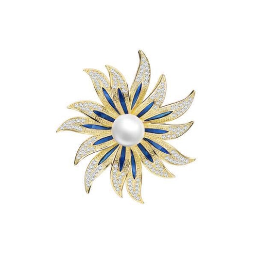 SYGA Brooch Pin Fashion Crystal Rhinestone Jewellery Pin Vintage Clothing Accessories Decoration Pearl Sunflower Brooches For Women- S235