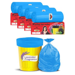 Shalimar Premium Scented Garbage Bags | Medium 19 X 21 Inches | 120 Bags (30 Bags X 4 Rolls) | Lavender Fragrance | Dustbin Bag/Trash Bag | (Blue) - Perforated Box for Easy Dispensing
