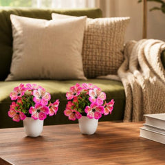 fancymart Artificial Flower Plant Home Décor with Small Size Pot | Pack of 2 | Plant Hanging for Home Decor | Office Decor (DESIGN-01)