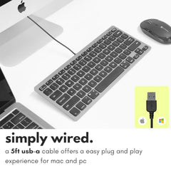 Macally Slim USB Wired Small Compact Mini Computer Keyboard for Apple Mac, iMac, MacBook Pro/Air, Mac Mini, Windows PC Desktops, Laptop (Space Gray)