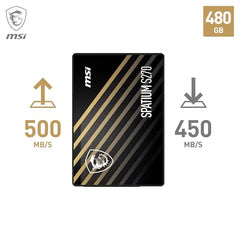 MSI SSD SPATIUM S270 SATA 2.5” 480GB – SATA 2.5" Internal Solid State Drive, Up to 500MB/s Read & 450MB/s Write, 3D NAND Flash, PHISON S11 Controller, Built‑in Data Security Features– 5‑Year Warranty