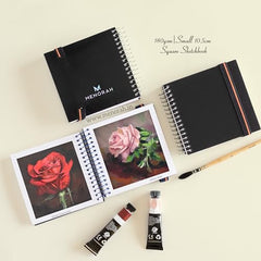 MENORAH - Artist Square Sketch Book - 180 GSM - Square Drawing Book - (100 Pages/50 Sheets) - Hard Metal Spiral Bound - (15.0 cm x 15.0 cm) - Pink