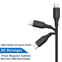 Czartech [1.2 Mt USB-C 20W Fast Charging cable Compatible with i-Phone,14,13, 12,11, X, 8, 7, 6, 5, i-Pad iPad Air and More [Nylon Braided,Black - Pack of 2]