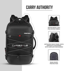 Gear Turbo 21"/45L Large Water Resistant Anti theft Laptop Backpack with Raincover | Backpack | Daypack |Briefcase | Travel Bag For Men/Women (Black - Black)