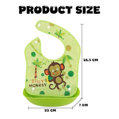 MOMISY Baby Bib For Newborn Waterproof Silicone Apron Wipeable Stain Resistant With pocket For 6 months and up (Green-Monkey)