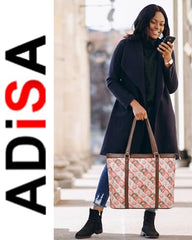 ADISA Women's Office Laptop Handbag Large Printed Shoulder Bag (ADW4087-BLA-ORA)