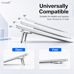 iTronix Portable Invisible Laptop Riser Stand | Mini Aluminum Cooling Pad, Lightweight Invisible Laptop Desk Stand for MacBook, Lenovo, Dell, HP & Other Laptops (Silver)