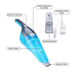 BLACK+DECKER WDC215WA-IN 7.2 V,10.8W Lithium-Ion Wet and Dry Cordless Dustbuster Handheld Vacuum Cleaner (Blue)-Charge Fully Before Using
