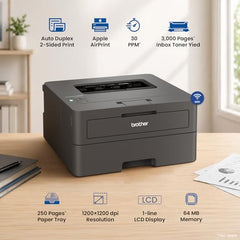 Brother HL-L2440DW (New Launch) Auto Duplex Laser Printer, 30 PPM Print Speed, LCD Display, 64 MB Memory, (WiFi Wireless LAN USB), 250 Sheet Paper Tray, 3000 Pages Inbox Toner, Free Installation