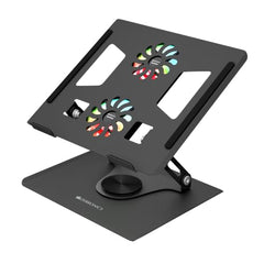 Zebronics NS5500 Rotatable Laptop Cooling Stand, Up to 17-Inch, 360° Rotation, Metal Body, USB Powered Cooling, LED Lights, 3 USB, 2 Type-C Ports, Multi-Angle, Foldable, 5kg Capacity,Anti Rust (Black)