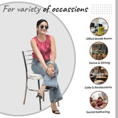 RATISON Office Visitor Study Chair Home Restaurant Steel Multipurpose with a Leather Cushion Steel Chrome Chair with Ring (Green, 6)
