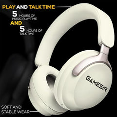 GameSir Newly Launches Echo Plus: Premium Over-Ear Wireless Bluetooth Headphones Deep Bass, Passive Noise Cancellation, Built-in Mic,5 Hours of Music & Talk Time, for Adults Men & Women (White)