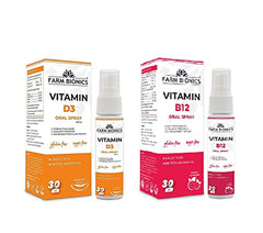 FARM BIONICS Combo of Guava Flavour Vitamin B12 and Muskmelon Flovour Vitamin D3 Oral Spray, 30ml | 100% Vegetarian | Sugar and Gluten Free | Immunity Booster Spray for Men and Women