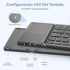 Foldable Bluetooth Keyboard, Tri-Folding Portable Wireless Keyboard with Touchpad, Mini Ergonomic Folding Keyboard Ultrathin, Sync up to 3 Devices, for Windows iOS, Android