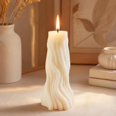Decorative Fragrance Candle with Raised 3D Ivory Swirl Pillar Artwork | Long Burning Scented Candle for Home Décor, Living Room, Bedroom, Meditation Space, Table Decoration & Gift