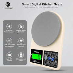 HomeBasic Digital Kitchen Weighing Scale 10kg |Food Weighing Machine, Weight Scale for Food, 1g Accuracy, Multi-Unit (g, oz), Tare Function, Waterproof Platform for Cooking, Baking & Diet (Beige+Grey)