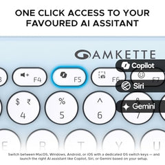 Amkette New and Improved Optimus BT 4 in 1 Multi Device Wireless Keyboard/Bluetooth Keyboard | One Click Device Switching and AI Access for Windows, MacOs, Android and iOS, Dual OS Layout (Blue)