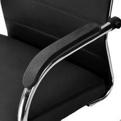 GOYALSON Visitor Chair Leather Back and Cushioned seat Chrome Base Suitable for Reception Home Conference Room Study Computer Restaurant Chair (1 Leather Back, z Black, Standard)