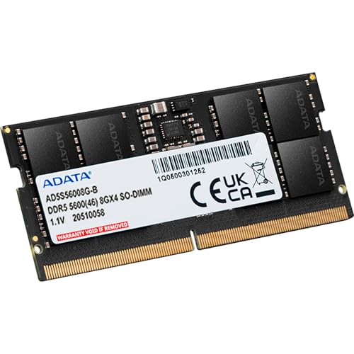 ADATA Premier 8GB 5600MHz SO-DIMM DDR5 Laptop Memory, Single RAM Module, Supports Intel & AMD Latest CPU, Intel XMP & AMD Expo, Built in PMIC, On Die ECC, Low Voltage, More Bandwidth- AD5S56008G -S