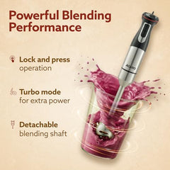 AGARO Grand 1000 Watts Hand Blender With Chopper, Jar & Whisker, 2 Variable Speed Modes & Speed Regulator, Stainless Steel Blades(Black)