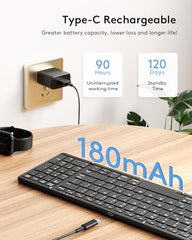 Samsers Foldable Bluetooth Keyboard with Numeric Keypad,Full-Size Wireless Folding Keyboard with PU Leather, Portable Travel Keyboard for iOS Android Windows Mac OS, Support 3 Device(BT5.1 x 3)-Black