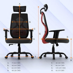Furnivo Titan Ergonomic Office Chair for Home & Office | Adjustable Armrests | 120 Recline | Lumbar Support | Thick Cushioned Seat | Heavy-Duty Base | 3 Years Warranty (Eco Black Red)