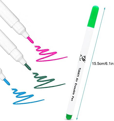 SYGA 12 Piece Air Erasable Pen, Water Erasable Fabric Marking Pens for Fabric, Garment, Leather and Shoes - Blue, Green, Pink, Purple, White and Yellow, 2 Pieces of each colour