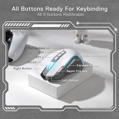 Redragon M612AK PRO RGB Gaming Mouse, 8000 DPI Wired/Wireless Optical Mouse with 9 Programmable Buttons & 7 Backlit Modes, BT & 2.4G Wireless, Software Supports DIY Keybinds Rapid Fire Button