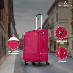 Aristocrat Duralite Set of 3 Soft Case (S+M+L) Trolley Bags, Red | 8-Wheels, Spacious, Zipper Expander, Front Pocket, Polyester Case, Combination Lock, Travel Luggage, 3-Year Global Warranty